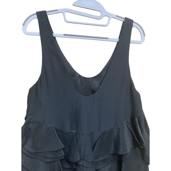 MORGAN CARPER Anthropologie Black Sateen Shift Dress with Back Ruffles Sz 6 - Picture 5 of 13